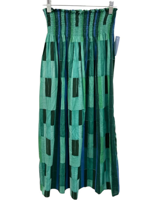 Natalie Martin Size One Size Green & Blue Cotton Striped Smocked Waist Skirt Green & Blue / One Size