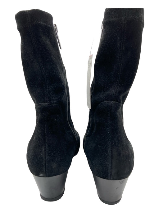 Aquatalia Shoe Size 10 Black Suede Block Heel Side Zip Round Almond Toe Booties Black / 10