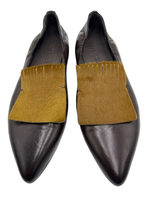 Triver Flight Shoe Size 37 Brown & Green Leather Pointed Toe Fur Detail Loafers Brown & Green / 37