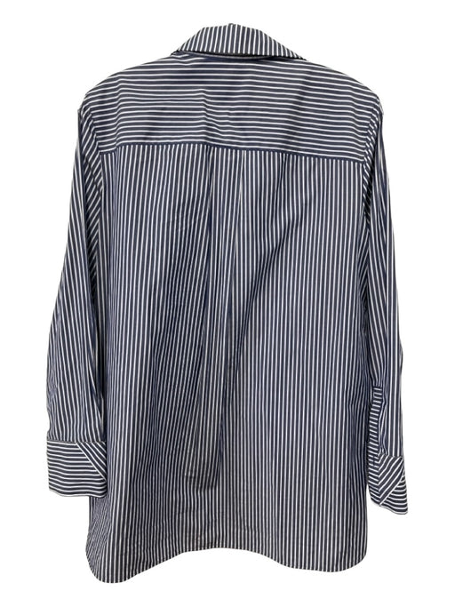 Lafayette 148 Size S Blue & White Cotton Collared V Neck Long Sleeve Striped Top Blue & White / S