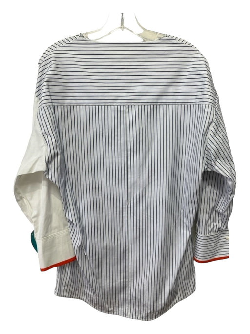 Victoria Victoria Beckham Size S White & Blue Cotton Striped Long Sleeve Top White & Blue / S