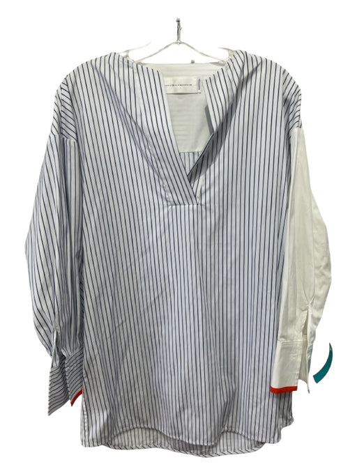 Victoria Victoria Beckham Size S White & Blue Cotton Striped Long Sleeve Top White & Blue / S