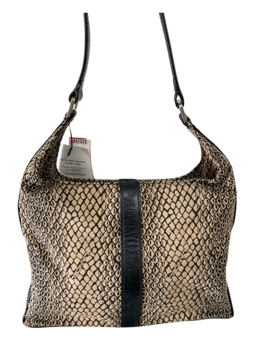 lancel Tan & black Canvas & Leather Magnetic Snap Snakeskin Print Bag Tan & black