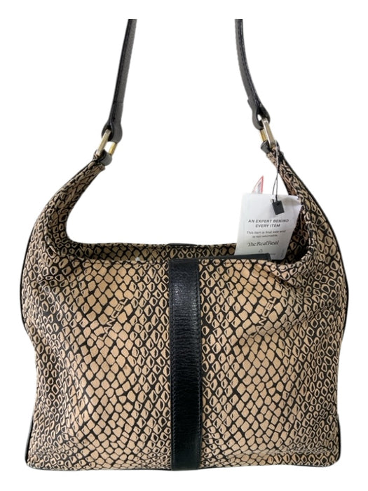 lancel Tan & black Canvas & Leather Magnetic Snap Snakeskin Print Bag Tan & black