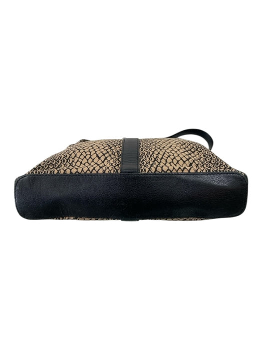 lancel Tan & black Canvas & Leather Magnetic Snap Snakeskin Print Bag Tan & black