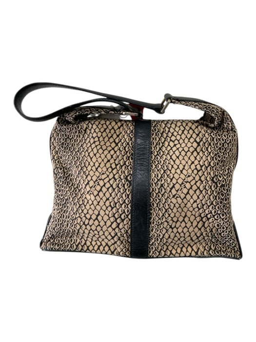 lancel Tan & black Canvas & Leather Magnetic Snap Snakeskin Print Bag Tan & black