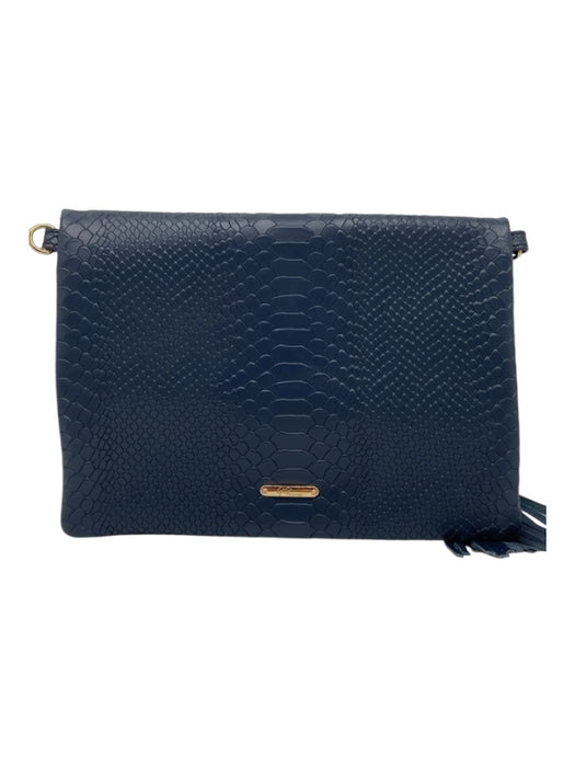 Gigi New York Navy Blue Leather Snakeskin Zip Close Foldover Clutch Navy Blue