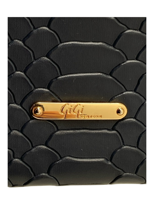 Gigi New York Navy Blue Leather Snakeskin Zip Close Foldover Clutch Navy Blue