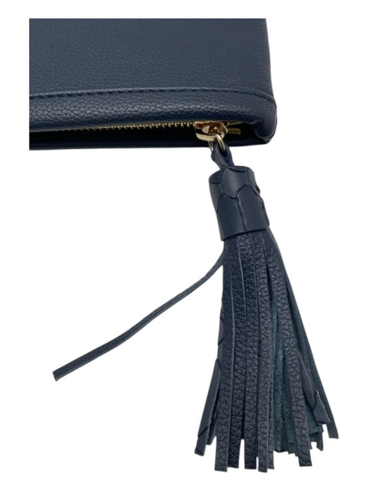 Gigi New York Navy Blue Leather Snakeskin Zip Close Foldover Clutch Navy Blue