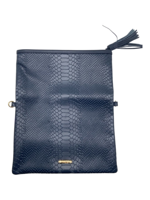 Gigi New York Navy Blue Leather Snakeskin Zip Close Foldover Clutch Navy Blue