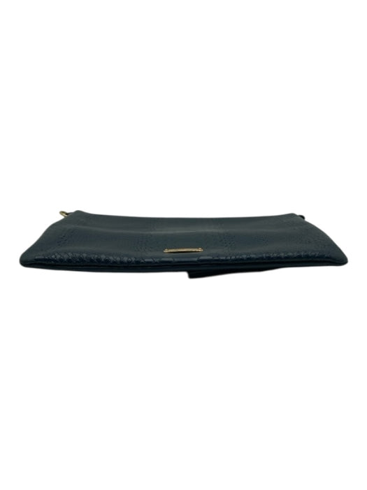 Gigi New York Navy Blue Leather Snakeskin Zip Close Foldover Clutch Navy Blue