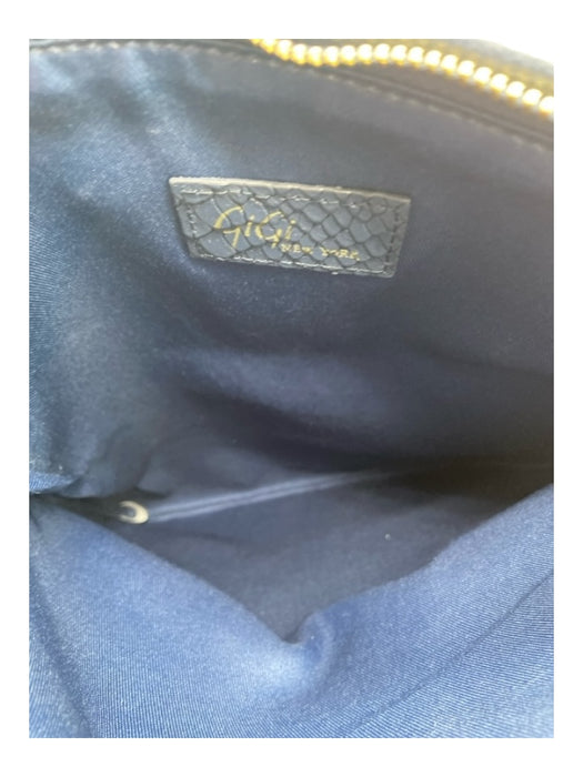 Gigi New York Navy Blue Leather Snakeskin Zip Close Foldover Clutch Navy Blue