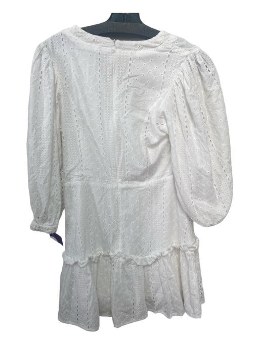 Karlie Size M White Cotton 3/4 Sleeve Perforated Back Zip V Neck Dress White / M