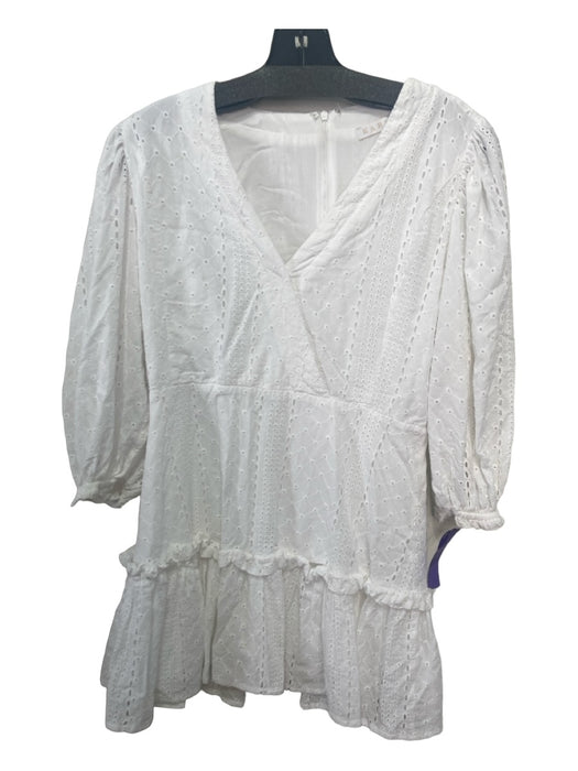 Karlie Size M White Cotton 3/4 Sleeve Perforated Back Zip V Neck Dress White / M