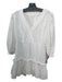 Karlie Size M White Cotton 3/4 Sleeve Perforated Back Zip V Neck Dress White / M