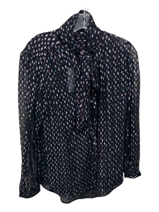 J Crew Size XS Black & Multi Viscose Blend Metallic Detail Camisole Tie Neck Top Black & Multi / XS