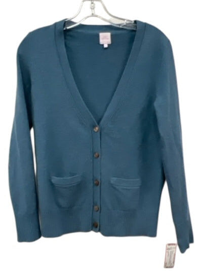 Ann Mashburn Size S Light Teal Cashmere Heathered Pockets Ribbed Accents Sweater Light Teal / S