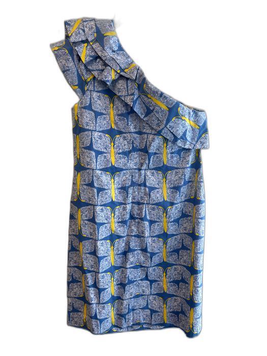 Lily Pulitzer Size 2 Blue & Yellow Cotton One Shoulder Ruffle butterflies Dress Blue & Yellow / 2