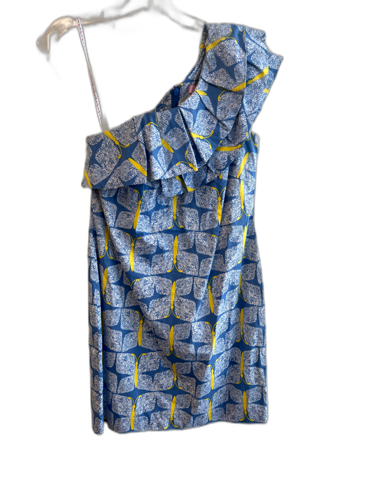 Lily Pulitzer Size 2 Blue & Yellow Cotton One Shoulder Ruffle butterflies Dress Blue & Yellow / 2