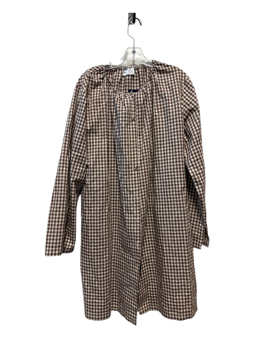 Loup Size XL Brown & Tan Cotton Long Sleeve Checkered Button Down Dress Brown & Tan / XL