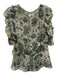 Isabel Marant Size 3 Green & Multi Silk Ruched Front Round Neck Demi Sleeve Top Green & Multi / 3
