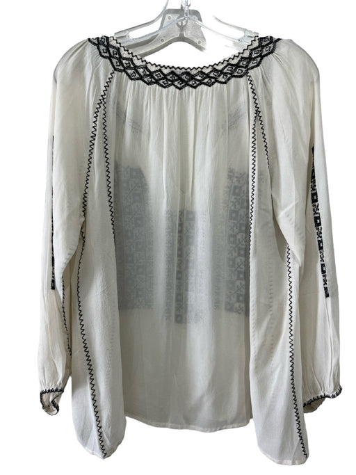 Joie Size M White & Black Silk round split neck Long Sleeve Embroidered Top White & Black / M