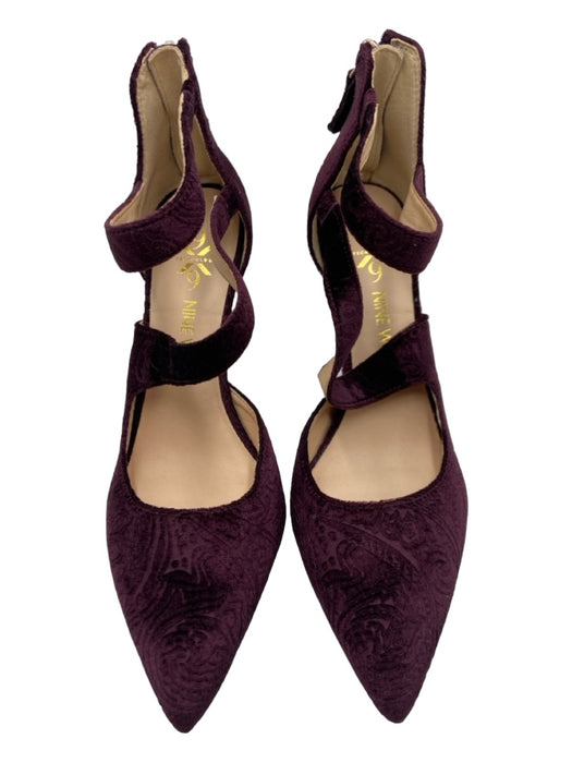 Nine West Shoe Size 8 Merlot Red Velvet Paisley Jacquard Print Pointed Toe Pumps Merlot Red / 8