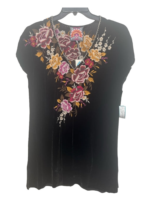 Johnny Was Size M Black, yellow, Pink Rayon Blend Floral Embroidered Shift Dress Black, yellow, Pink / M