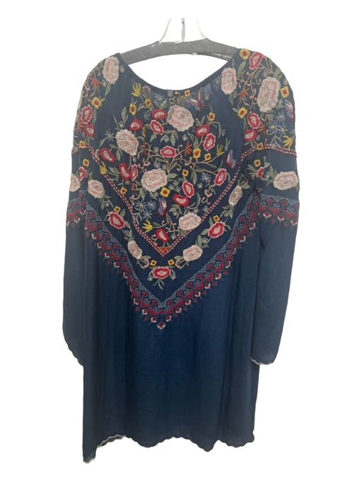 Johnny Was Size S Navy Multi Cupra Long Sleeve Floral Embroidery Shift Dress Navy Multi / S