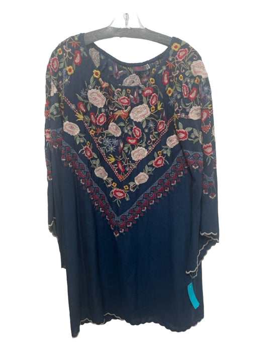 Johnny Was Size S Navy Multi Cupra Long Sleeve Floral Embroidery Shift Dress Navy Multi / S