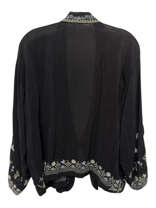 Johnny Was Size S Black, Blue, Multi Rayon Embroidered Floral Print Top Black, Blue, Multi / S