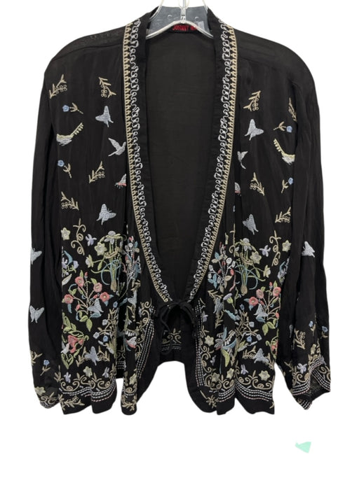 Johnny Was Size S Black, Blue, Multi Rayon Embroidered Floral Print Top Black, Blue, Multi / S