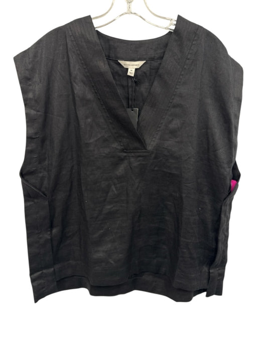 Banana Republic Size M Black Linen Cap Sleeve V Neck Surplice Top Black / M