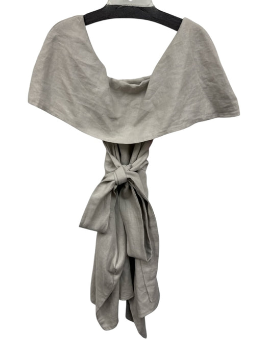 No Brand Size Light Gray Linen Wide Neck Fold Collar Midi Dress Light Gray