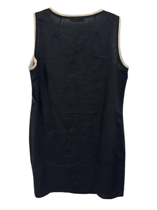 I Linen Size XL Black & White Linen Cap Sleeve Pockets Trim Dress Black & White / XL