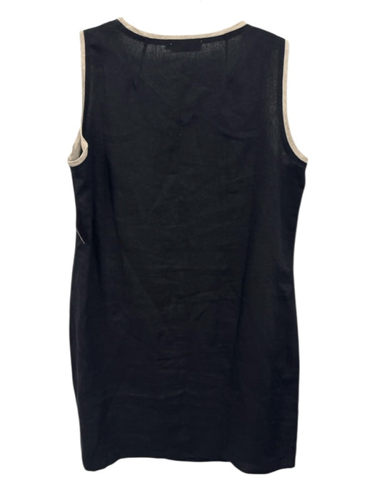 I Linen Size XL Black & White Linen Cap Sleeve Pockets Trim Dress Black & White / XL