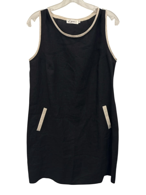 I Linen Size XL Black & White Linen Cap Sleeve Pockets Trim Dress Black & White / XL