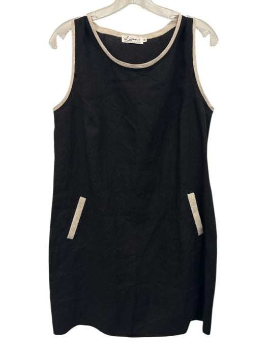 I Linen Size XL Black & White Linen Cap Sleeve Pockets Trim Dress Black & White / XL