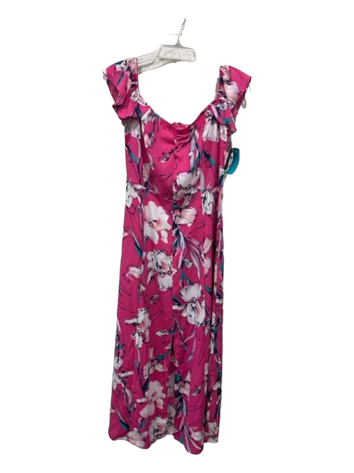 Leith Size Medium Pink, Blue & White Polyester Cap Ruffle Sleeve Floral Dress Pink, Blue & White / Medium