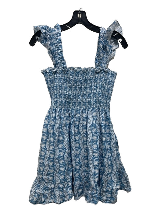 Hill House Size Large Baby Blue Cotton Blend Ruffle Straps Floral Dress Baby Blue / Large