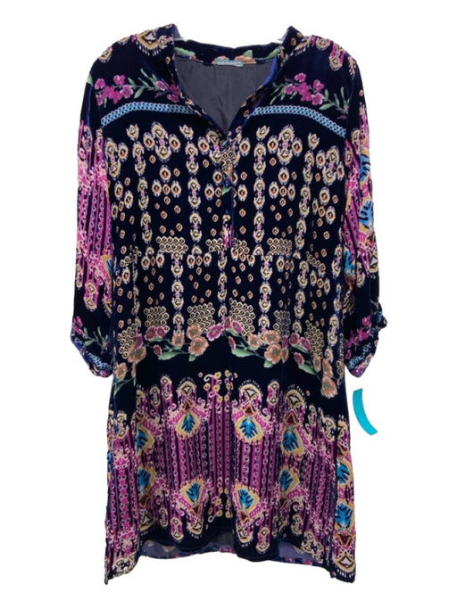 Johnny Was Size Small Blue, Pink & Multi Silk Burn Out Velcro Below knee Dress Blue, Pink & Multi / Small