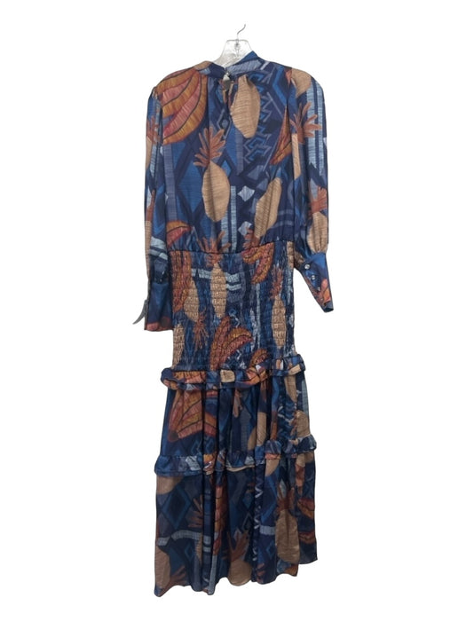 CQ by CQ Size Small Navy, Blue & Brown Polyester Long Sleeve Abstract Maxi Dress Navy, Blue & Brown / Small