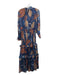 CQ by CQ Size Small Navy, Blue & Brown Polyester Long Sleeve Abstract Maxi Dress Navy, Blue & Brown / Small