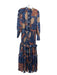 CQ by CQ Size Small Navy, Blue & Brown Polyester Long Sleeve Abstract Maxi Dress Navy, Blue & Brown / Small