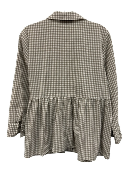 Pomander Place Size S Brown & White Cotton & Linen Gingham Long Sleeve Pleat Top Brown & White / S