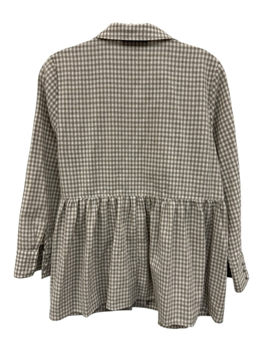Pomander Place Size S Brown & White Cotton & Linen Gingham Long Sleeve Pleat Top Brown & White / S