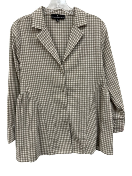 Pomander Place Size S Brown & White Cotton & Linen Gingham Long Sleeve Pleat Top Brown & White / S