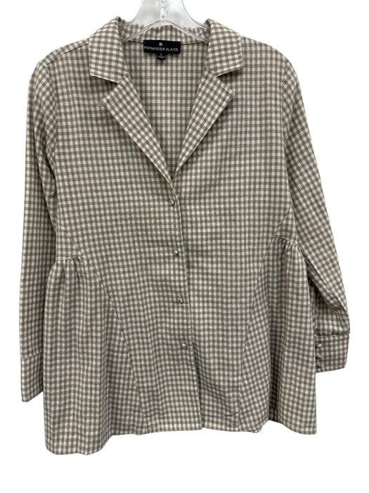 Pomander Place Size S Brown & White Cotton & Linen Gingham Long Sleeve Pleat Top Brown & White / S