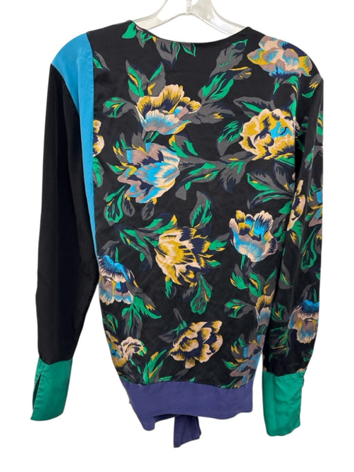 Diane Von Furstenberg Size M Green, Black, Multi Silk Color Block One Button Top Green, Black, Multi / M