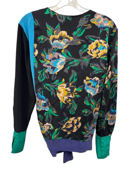 Diane Von Furstenberg Size M Green, Black, Multi Silk Color Block One Button Top Green, Black, Multi / M